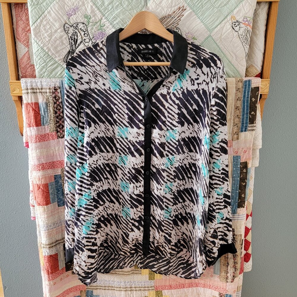 Lafayette 148 New York Silk Button-up Black and White Blouse Women's 14